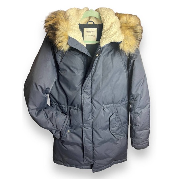 Crewcuts Boys 16 FISHTAIL PARKA Down Filled Jacket Sherpa Hood | Navy Blue F4506 - Picture 5 of 15